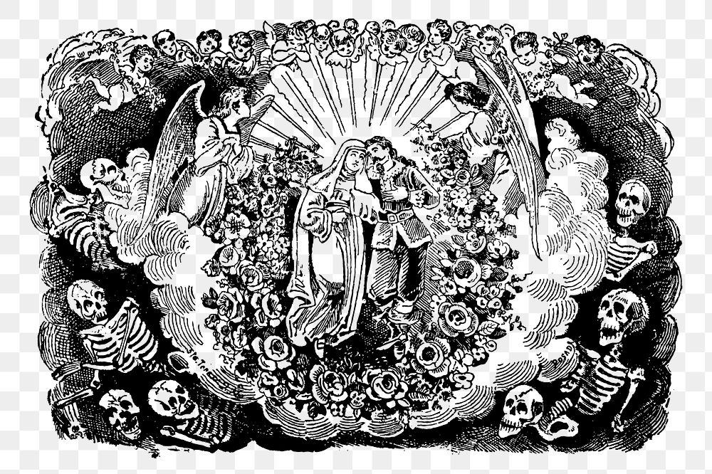 Vintage heaven png sticker, The Saint And The Cavalier illustration, transparent background. Free public domain CC0 image.
