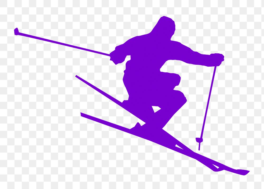 Skier png sticker sport silhouette, transparent background. Free public domain CC0 image.