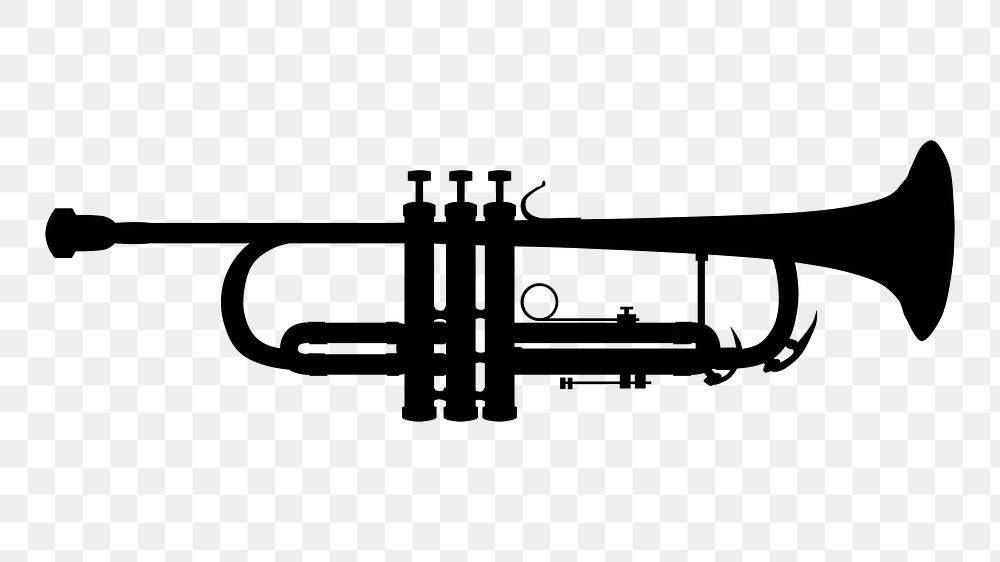 Trumpet png silhouette, musical instrument, transparent background. Free public domain CC0 image.