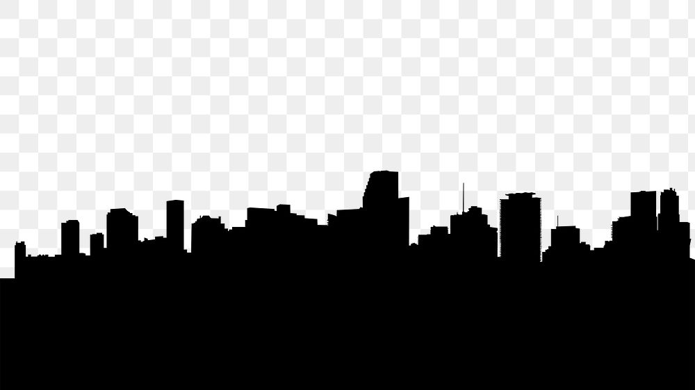 Miami skyline png silhouette border, transparent background. Free public domain CC0 image.