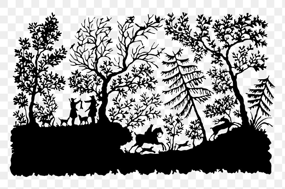 Forest png sticker, deer hunting silhouette, transparent background. Free public domain CC0 image.