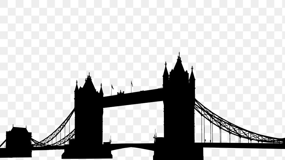 Tower Bridge png silhouette border, London landmark, transparent background. Free public domain CC0 image.