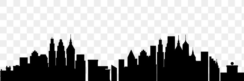 Cityscape png silhouette border, transparent background. Free public domain CC0 image.