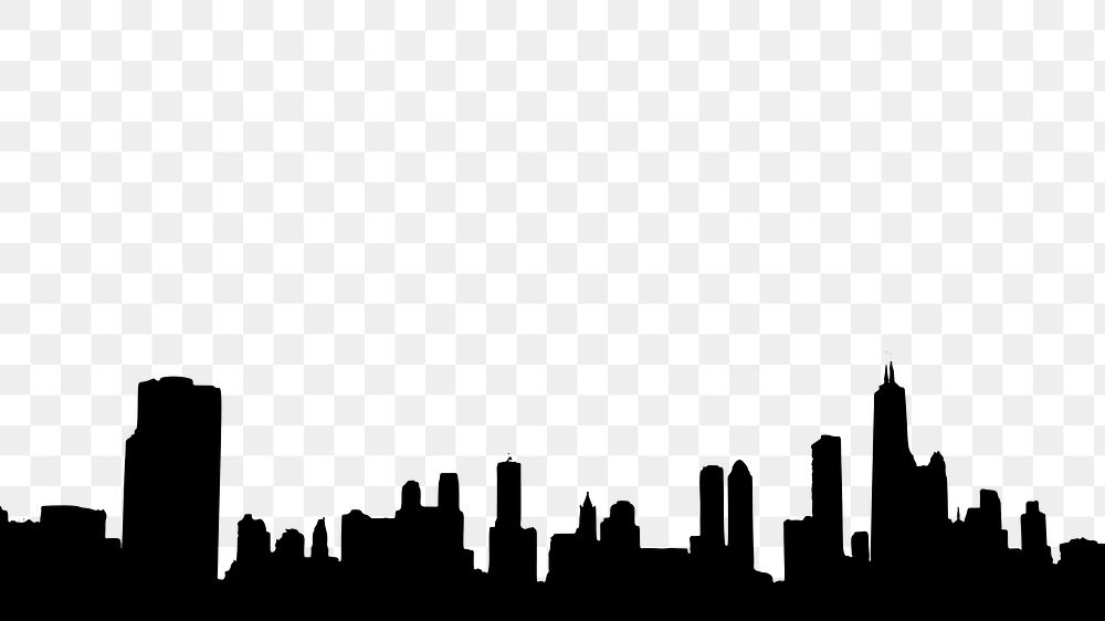 Cityscape png silhouette  border, transparent background. Free public domain CC0 image.