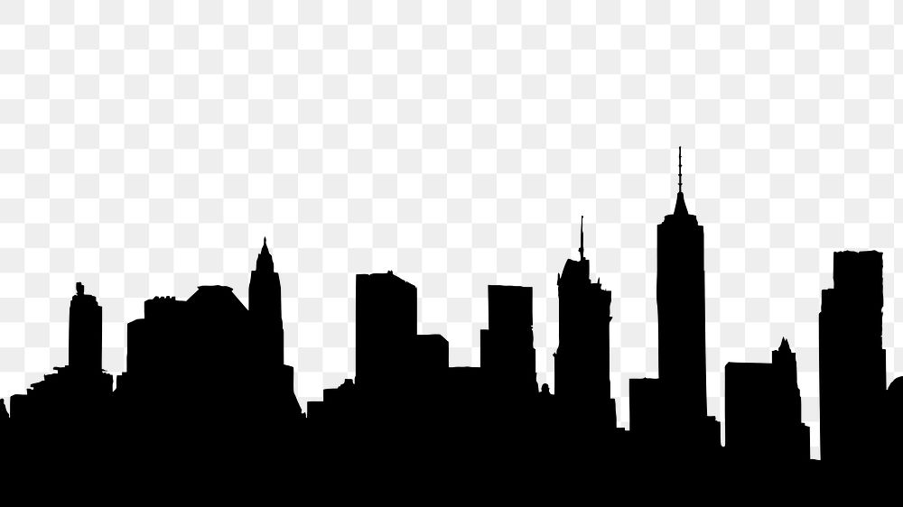Brooklyn cityscape png silhouette border, transparent background. Free public domain CC0 image.