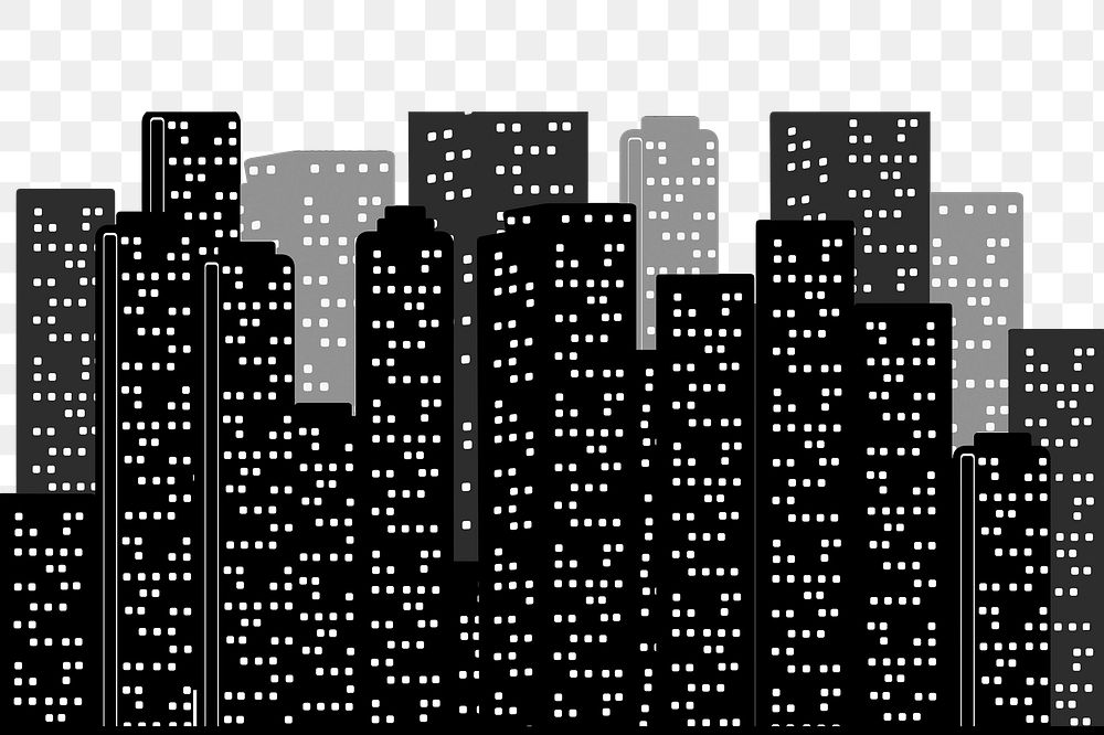 City buildings png silhouette border, transparent background. Free public domain CC0 image.