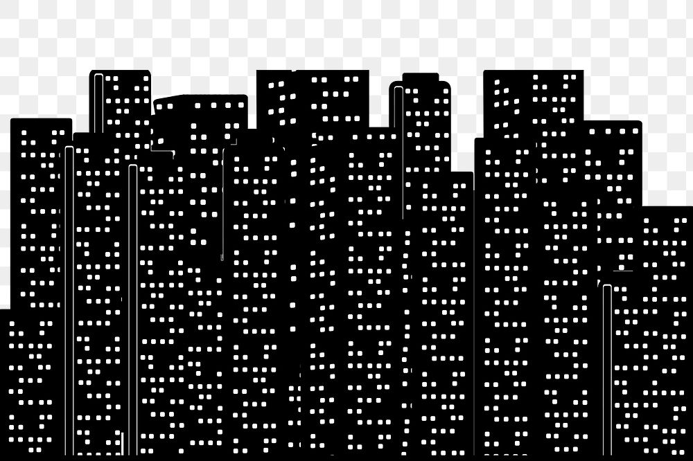 City buildings png silhouette border, transparent background. Free public domain CC0 image.