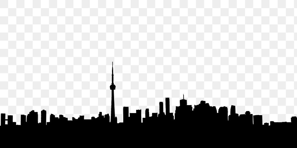 Toronto skyline png cityscape silhouette, transparent background. Free public domain CC0 image.