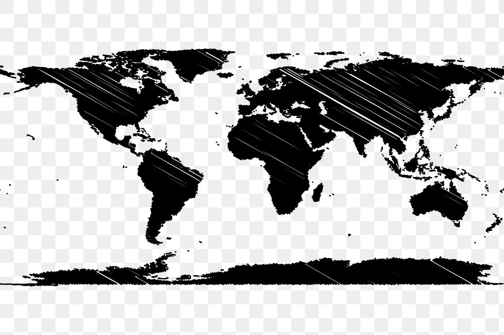 World map png silhouette clipart, transparent background. Free public domain CC0 image.