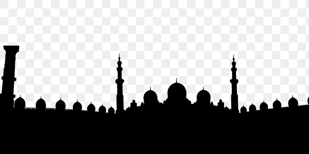 Taj Mahal mosque png silhouette border, transparent background. Free public domain CC0 image.