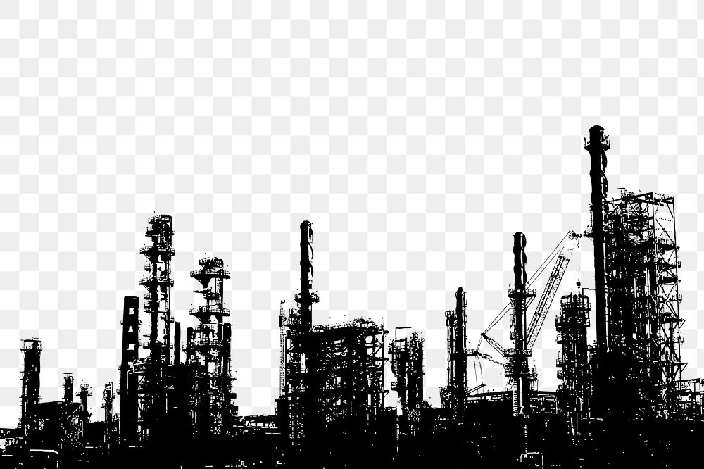 Oil refinery png silhouette border, transparent background. Free public domain CC0 image.
