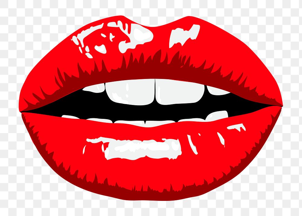 Glossy red lips png sticker, pop art illustration on transparent background. Free public domain CC0 image.