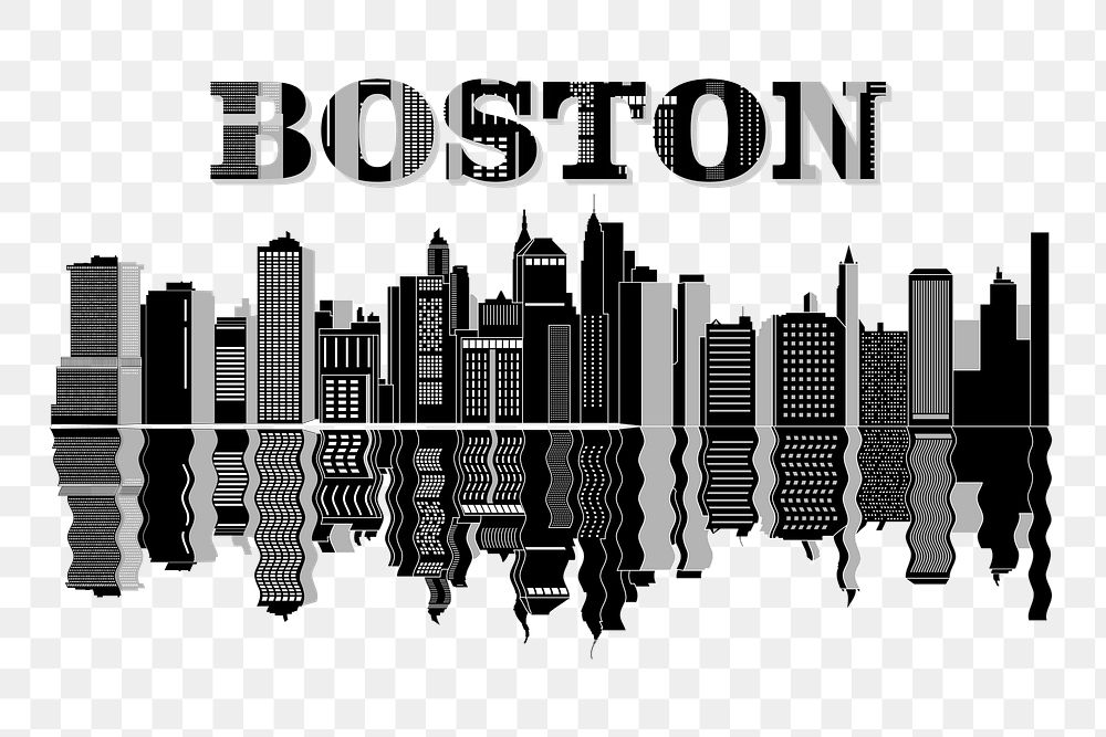PNG Boston cityscape silhouette, building illustration, transparent background. Free public domain CC0 image.