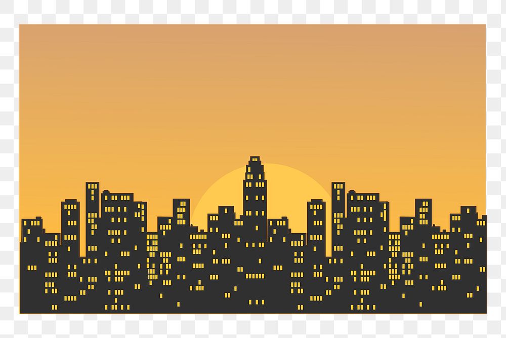 Sunset cityscape silhouette png sticker background, buildings illustration on transparent background. Free public domain CC0…
