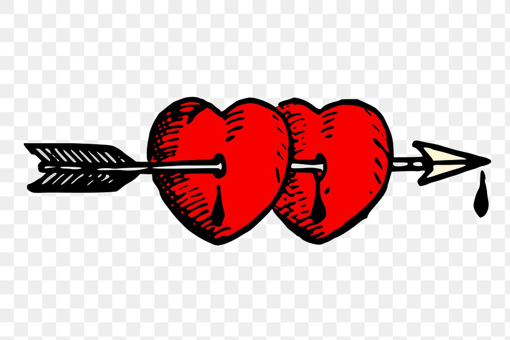 Cupids arrow hearts png sticker illustration, transparent background. Free public domain CC0 image.