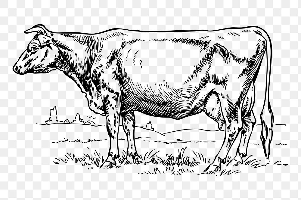 Cow png sticker vintage farm animal illustration, transparent background. Free public domain CC0 image.
