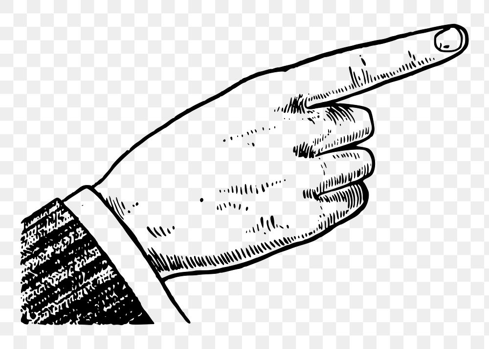 Hand pointing finger png, business gesture illustration, transparent background. Free public domain CC0 image.