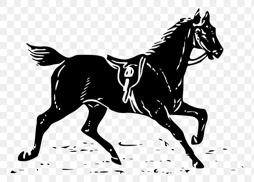 Running horse png sticker vintage animal illustration, transparent background. Free public domain CC0 image.