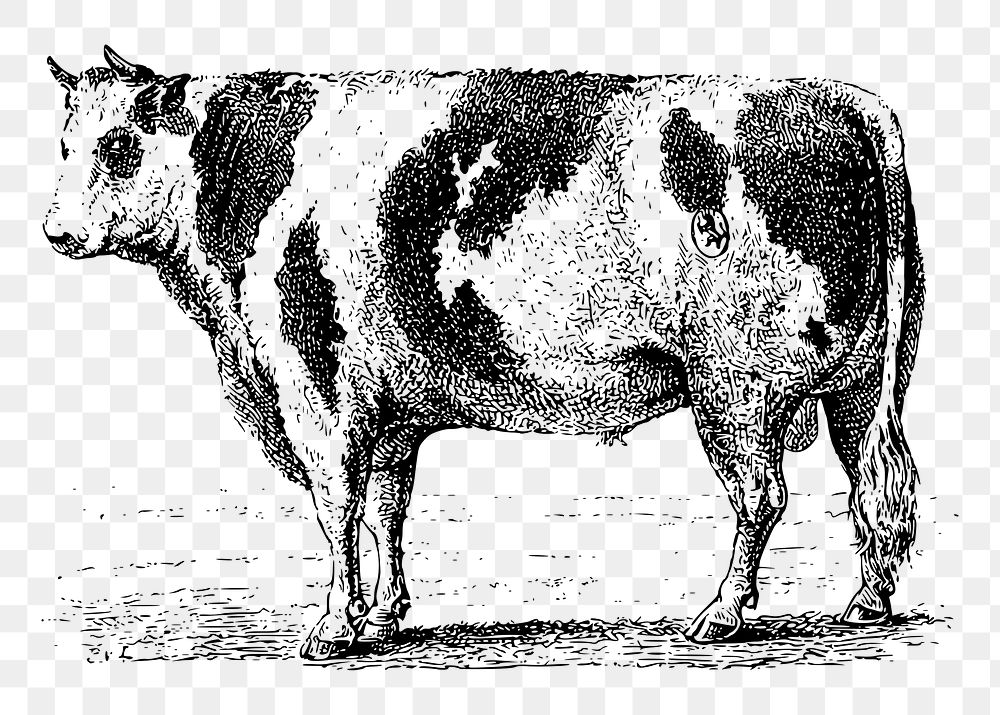 Cow bull png sticker farm animal illustration, transparent background. Free public domain CC0 image.