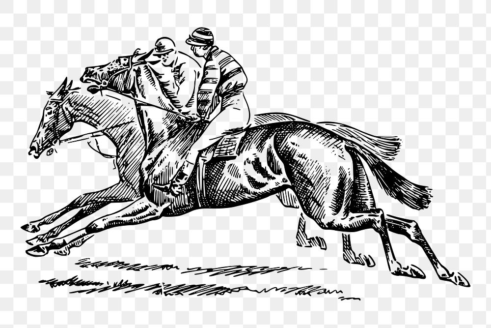 Jockey riding png sticker vintage horse illustration, transparent background. Free public domain CC0 image.