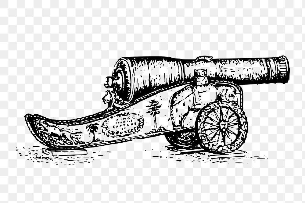 Old cannon png sticker, vintage military weapon illustration on transparent background. Free public domain CC0 image.