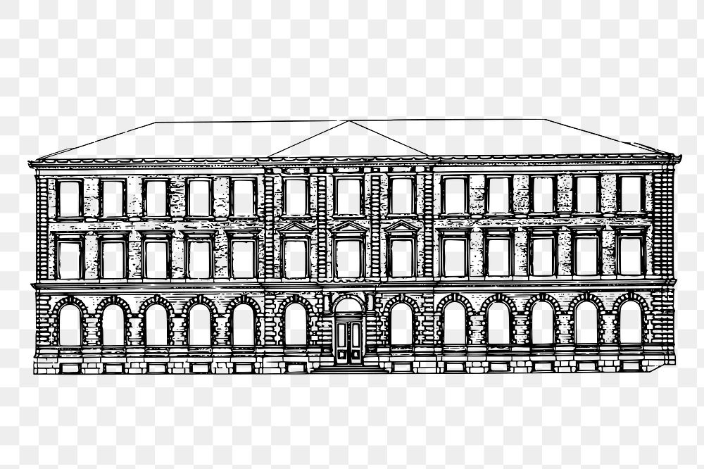 Big vintage png building sticker, architecture illustration on transparent background. 
