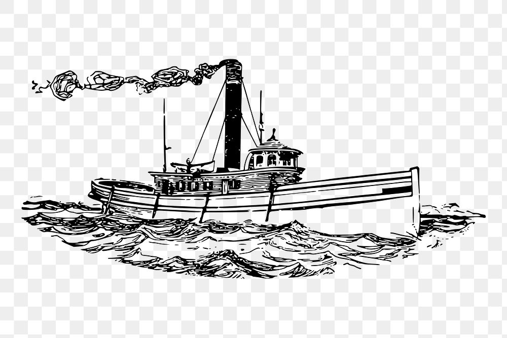 Tugboat png sticker, vintage vehicle illustration on transparent background. Free public domain CC0 image.