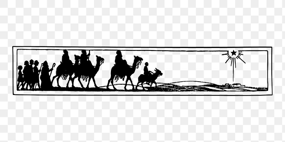 Three wise men png silhouette border, vintage illustration on transparent background. Free public domain CC0 image.