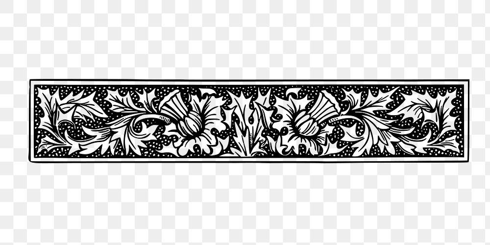 Floral ornament png border sticker, vintage illustration on transparent background. Free public domain CC0 image.