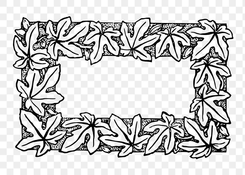 Leafy rectangle png frame, vintage illustration on transparent background. 