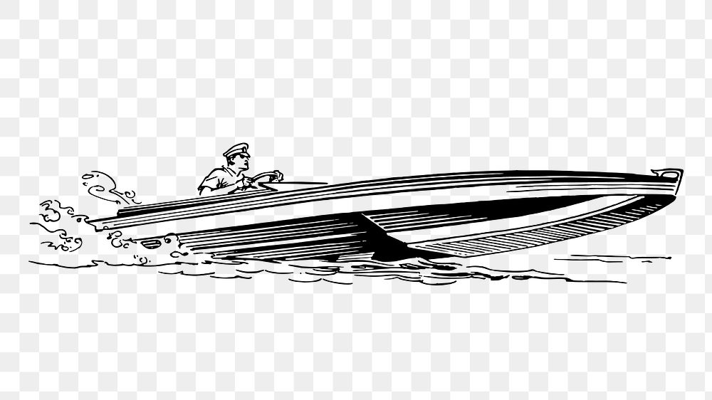 Speedboat png sticker, vehicle vintage illustration on transparent background. Free public domain CC0 image.