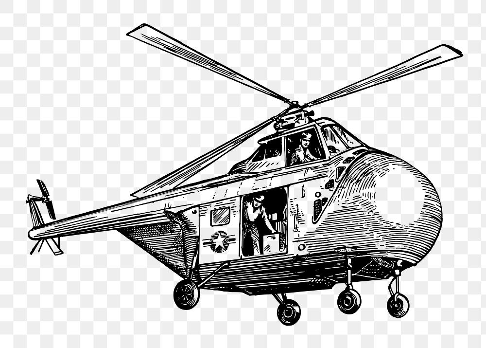 Helicopter png sticker, military vehicle vintage illustration on transparent background. Free public domain CC0 image.