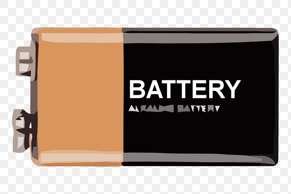 9V battery png sticker, transparent background. Free public domain CC0 image.