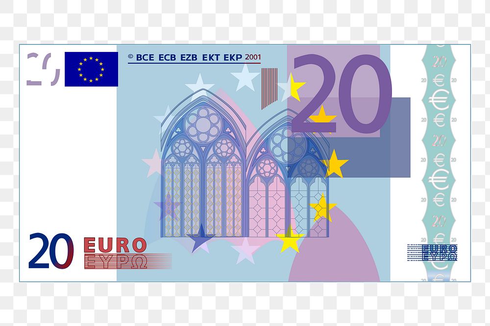 20 Euro bill png sticker, transparent background. Free public domain CC0 image.