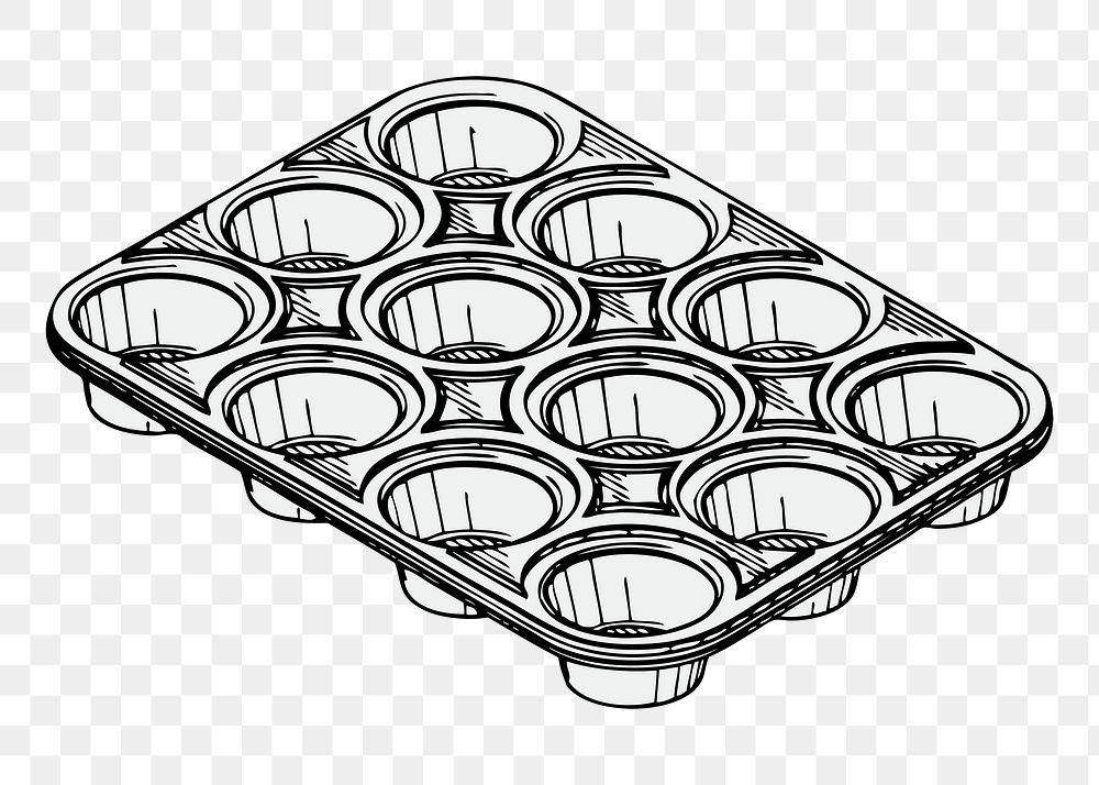 Muffin pan png sticker baking equipment illustration, transparent background. Free public domain CC0 image.