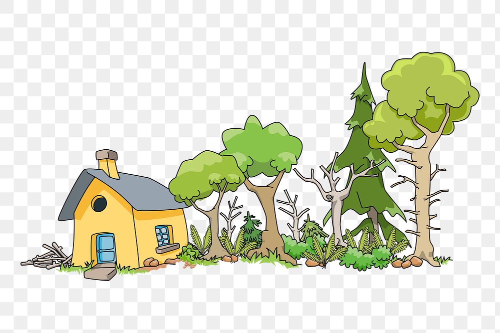 PNG house in woods border illustration, transparent background. Free public domain CC0 image.
