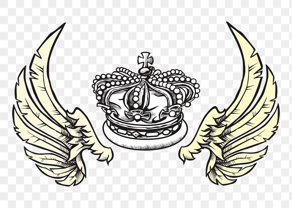 PNG wings and crown sticker illustration, transparent background. Free public domain CC0 image.