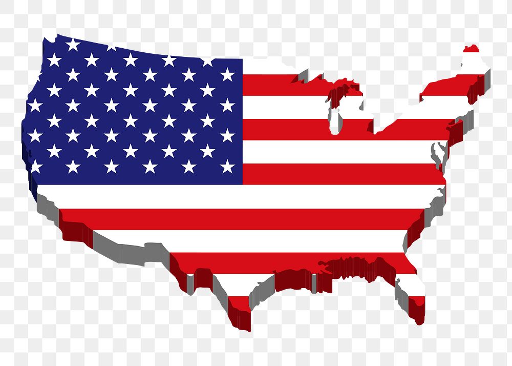 PNG 3D USA map flag sticker geography illustration, transparent background. Free public domain CC0 image.