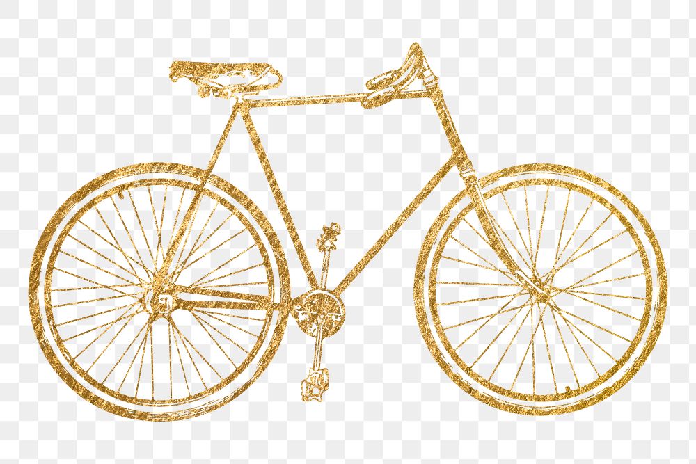 Gold bicycle png sticker, vehicle aesthetic illustration, transparent background