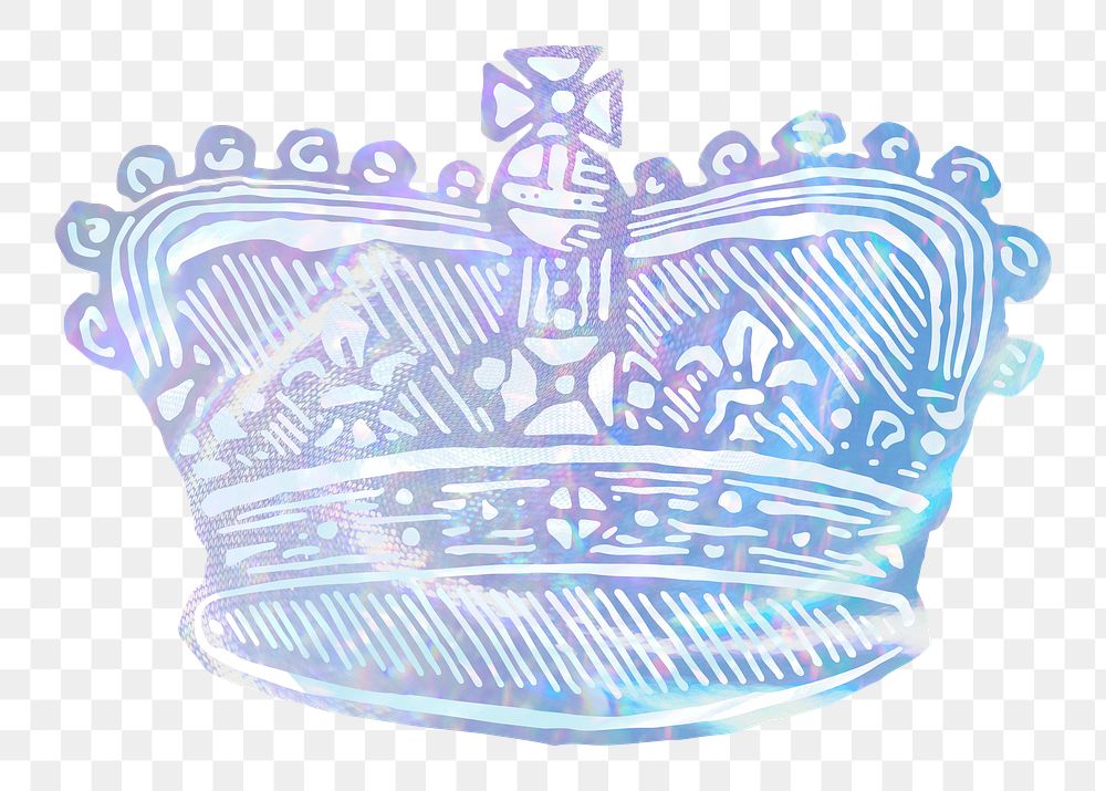 Crown png sticker, aesthetic holographic illustration, transparent background