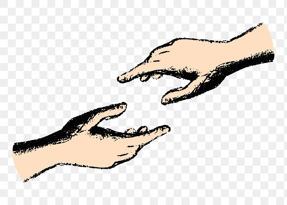 Helping hands png sticker, vintage charity illustration, transparent background