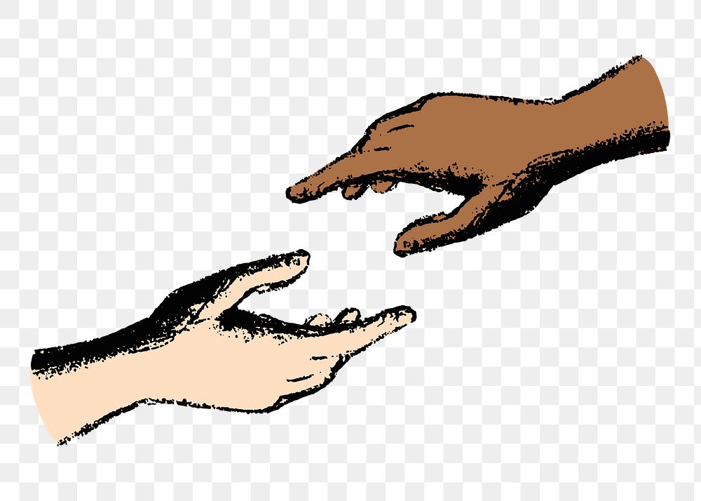 Helping hands png sticker, cultural unity illustration, transparent background