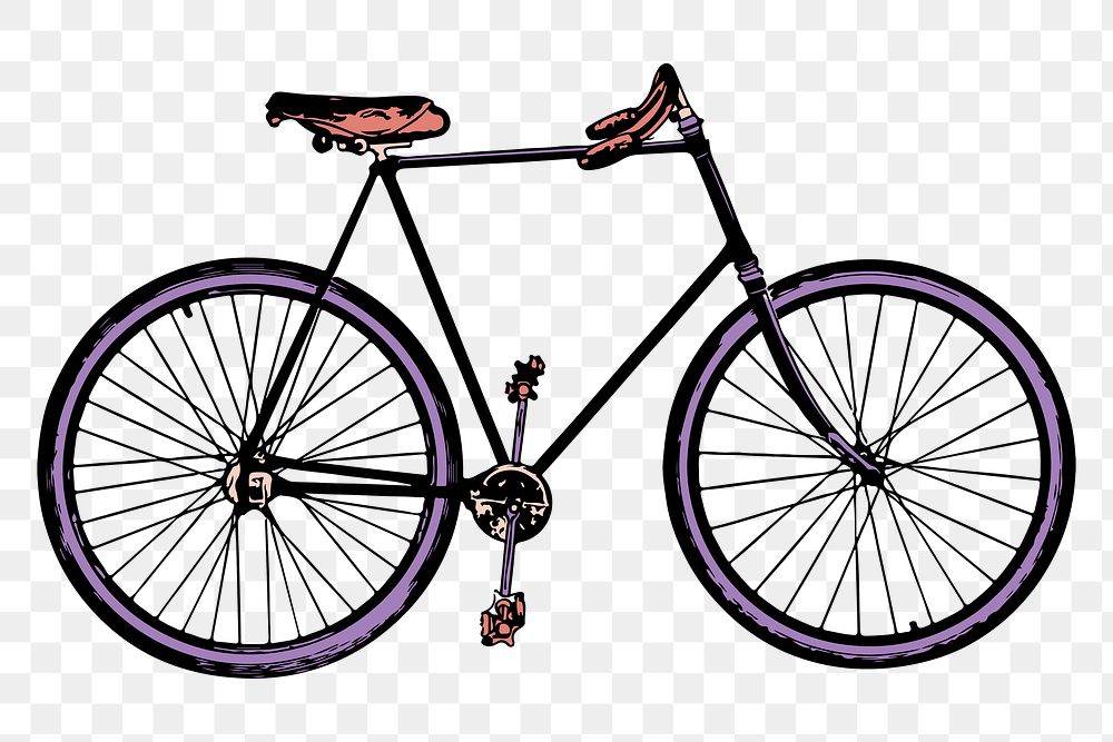 Purple bicycle png sticker, vehicle aesthetic, vintage illustration, transparent background