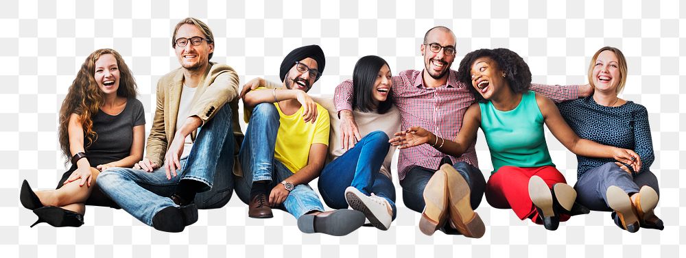 Diverse people png sitting in a row, transparent background