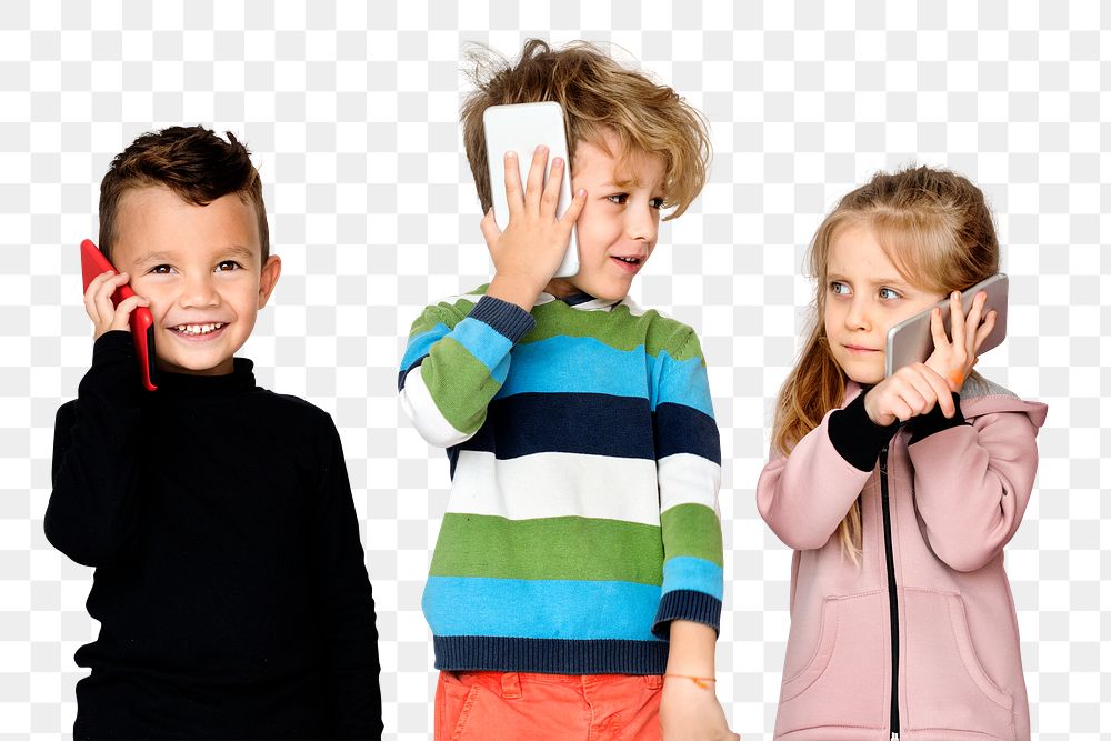 Kids using phone png sticker, transparent background
