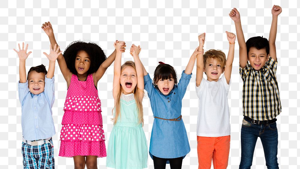 Children png sticker, hands up, transparent background