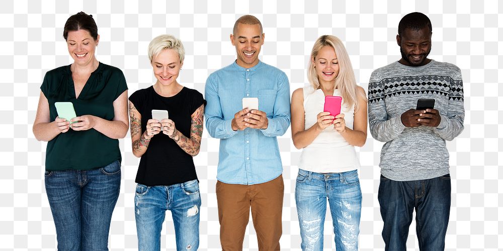 Png adults using digital devices sticker, group of people, transparent background