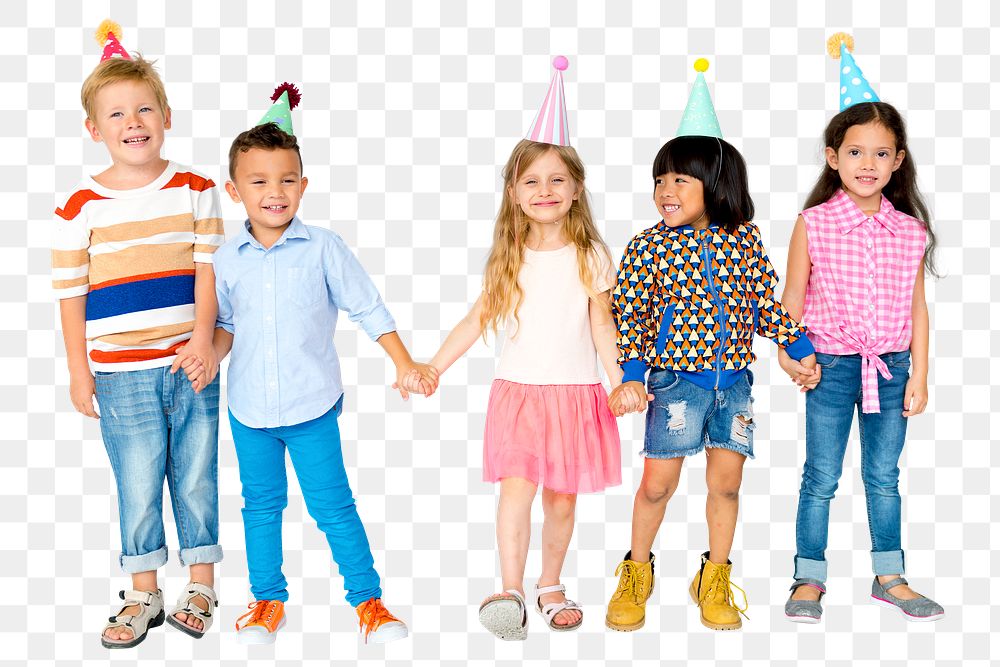 Kids png wearing cone hat clipart, birthday party concept