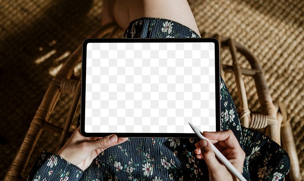 Woman using a digital tablet transparent png