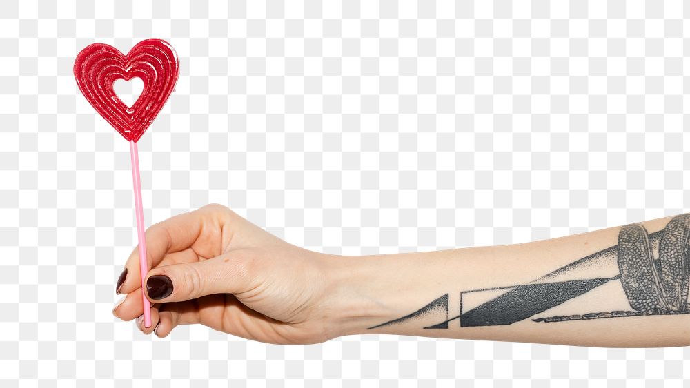 Woman holding a red heart on a stick transparent png